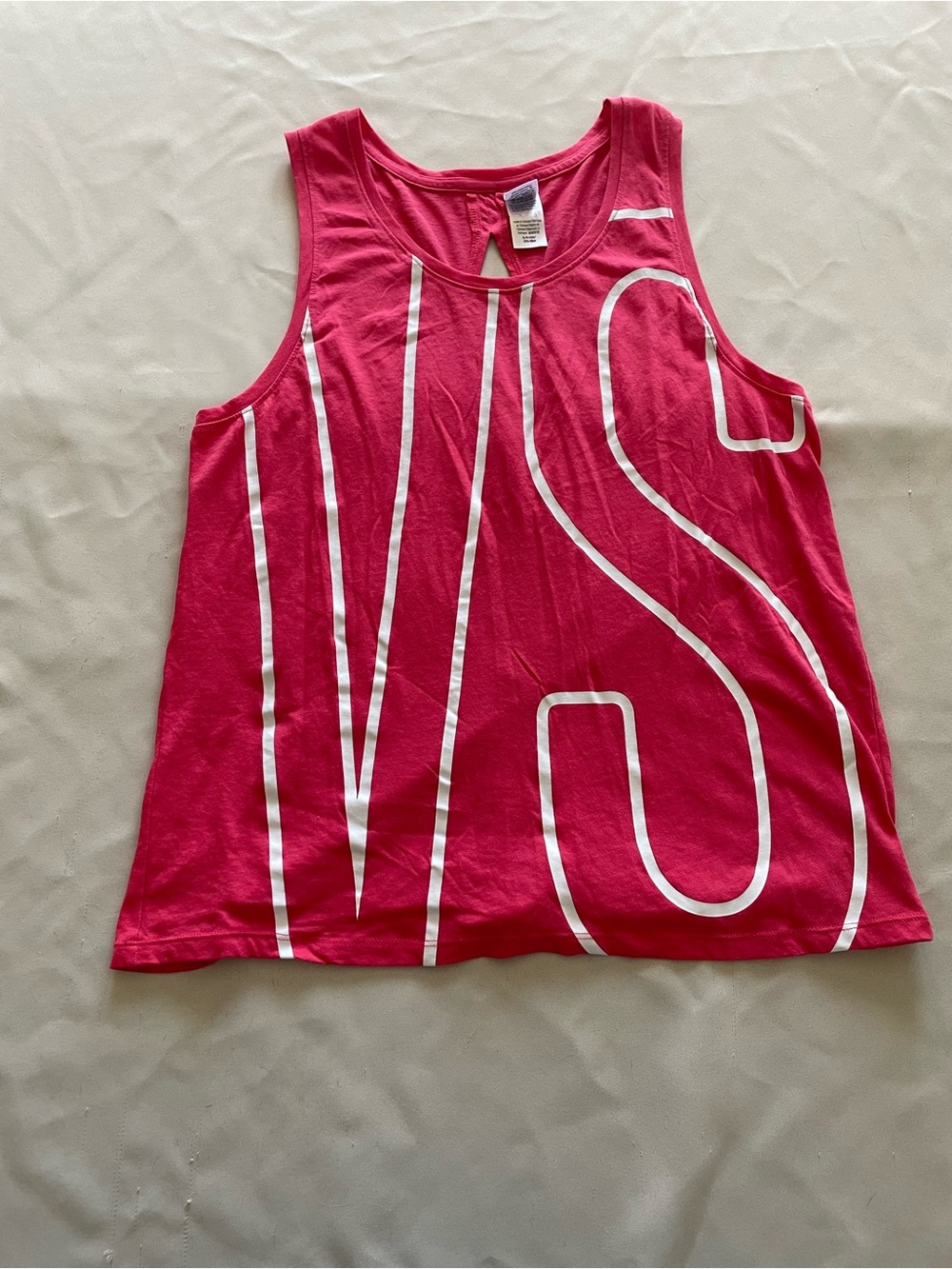 Victoria Sport Pink VS Graphic Tank Top Keyhole Back Tie Detail Size Small
